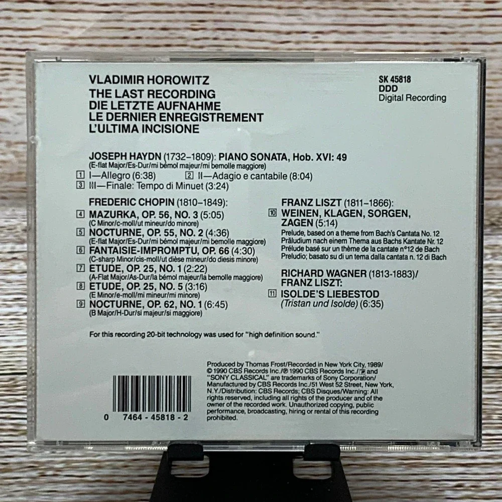 Vladimir Horowitz - The Last Recording Sony Classical‎ [1990 CD] Chopin Haydn